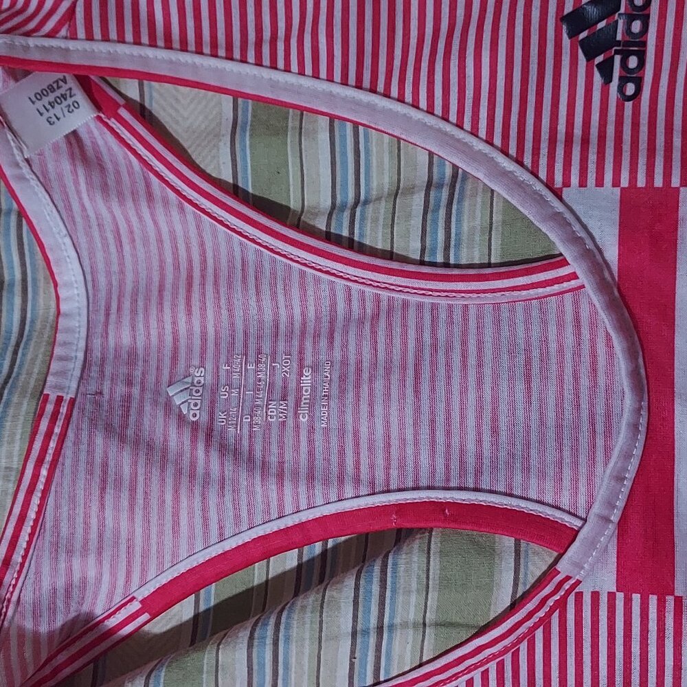 pink and white adidas racer back tank top